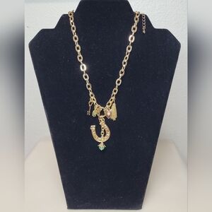 Universal Thread Gold Charm Necklace with Green Accents